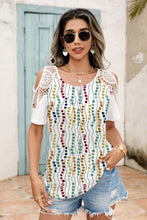 Load image into Gallery viewer, Shiny Lace Detail Round Neck Cold Shoulder Blouse
