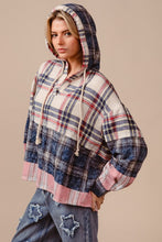 Load image into Gallery viewer, BiBi Drawstring Plaid Drop Shoulder Hoodie
