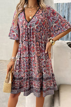 Load image into Gallery viewer, Printed V-Neck Half Sleeve Mini Dress
