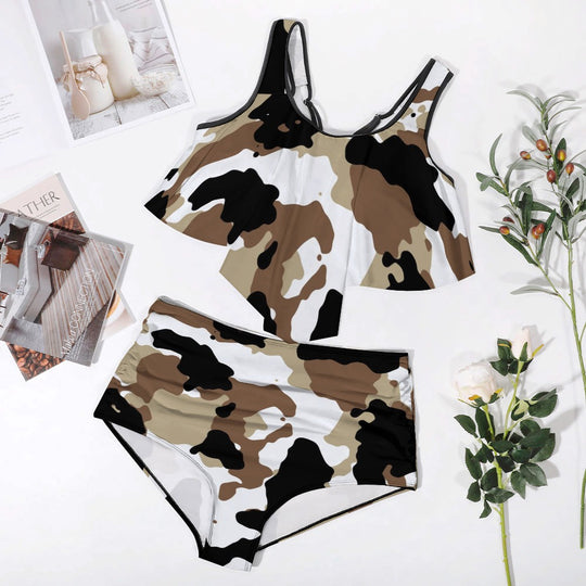 Ti Amo I love you - Exclusive Brand - White, Cod Gray, Donkey Brown, Tobacco Brown 2 Camouflage - Womens Plus Size - Bikini Swimsuit