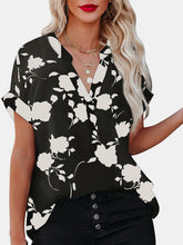 Load image into Gallery viewer, Full Size Printed Notched Short Sleeve Blouse
