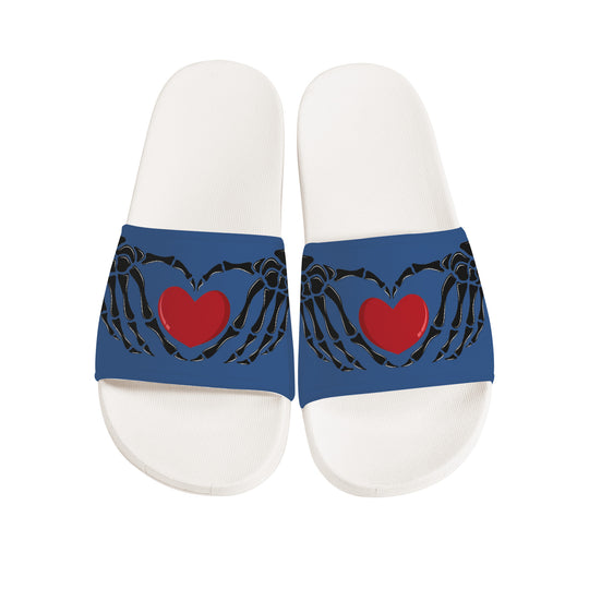 Ti Amo I love you - Exclusive Brand - Chambray 2 - Skeleton Hands with Heart -  Slide Sandals - White Soles