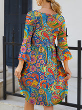 Load image into Gallery viewer, Paisley Print Round Neck Three-Quarter Sleeve Dress
