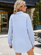 Load image into Gallery viewer, Pocketed Striped Collared Neck Long Sleeve Shirt
