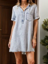 Load image into Gallery viewer, Pocketed Collared Neck Short Sleeve Denim Dress
