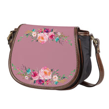 Load image into Gallery viewer, Ti Amo I love you - Exclusive Brand - Puce - Front &amp; Top Floral Swag - Saddle Bag
