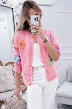 Load image into Gallery viewer, Pink Cute Knitted Floral Pattern Button Up Cardigan
