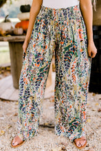 Load image into Gallery viewer, Multicolor Floral Print Shirred High Waist Wide Leg Casual Pants
