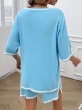 Load image into Gallery viewer, Contrast Trim V-Neck Top and Shorts Set
