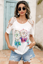 Load image into Gallery viewer, Shiny Lace Detail Round Neck Cold Shoulder Blouse
