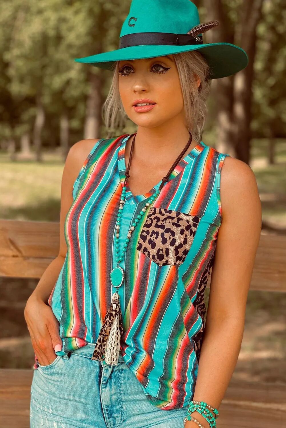 Womens - Leopard Colorful Striped  Vest Top - Sizes S-XXL