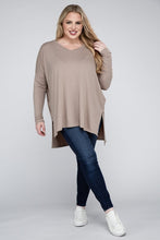 Load image into Gallery viewer, Plus Dolman Sleeve V-Neck Side Slit Hi-Low Hem Top
