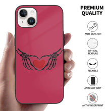 Load image into Gallery viewer, Ti Amo I love you - Exclusive Brand - Viva Magenta - Skeleton Hands with Heart  - iPhone 14 Glass Case (2 cameras)
