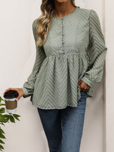 Load image into Gallery viewer, Peplum Round Neck Long Sleeve Blouse
