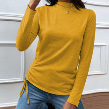 Load image into Gallery viewer, Shiny Drawstring Mock Neck Long Sleeve T-Shirt
