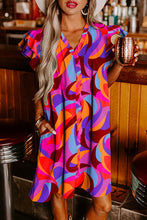 Load image into Gallery viewer, Orange Abstract Print Ruffled Sleeve Shift Dress
