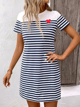 Load image into Gallery viewer, Striped Round Neck Short Sleeve Mini Dress
