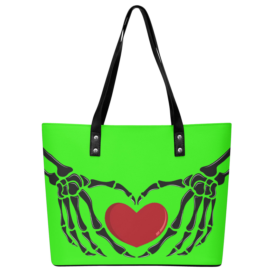 Ti Amo I love you Exclusive Brand  - Florescent Green - Skeleton Hands with Heart  - Women's PU Leather Handbag