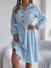 Load image into Gallery viewer, Collared Neck Long Sleeve Dress with Pockets
