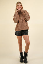 Load image into Gallery viewer, VERY J Fuzzy Fleece Half Zip Cable Pattern Sweatshirt
