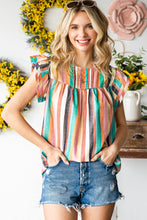 Load image into Gallery viewer, Multicolored Stripe Flutter Sleeve Blouse
