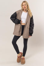 Load image into Gallery viewer, HYFVE Herringbone Mixed Media Contrast Long Sleeve Blazer
