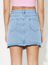 Load image into Gallery viewer, Distressed Raw Hem Mini Denim Skirt
