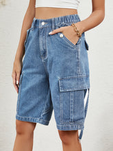 Load image into Gallery viewer, High Waist Denim Shorts with Pockets
