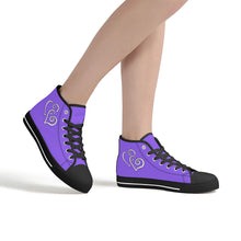 Load image into Gallery viewer, Ti Amo I love you - Exclusive Brand - Heliotrope 3 - Double White Heart High-Top Canvas Shoes - Black Soles
