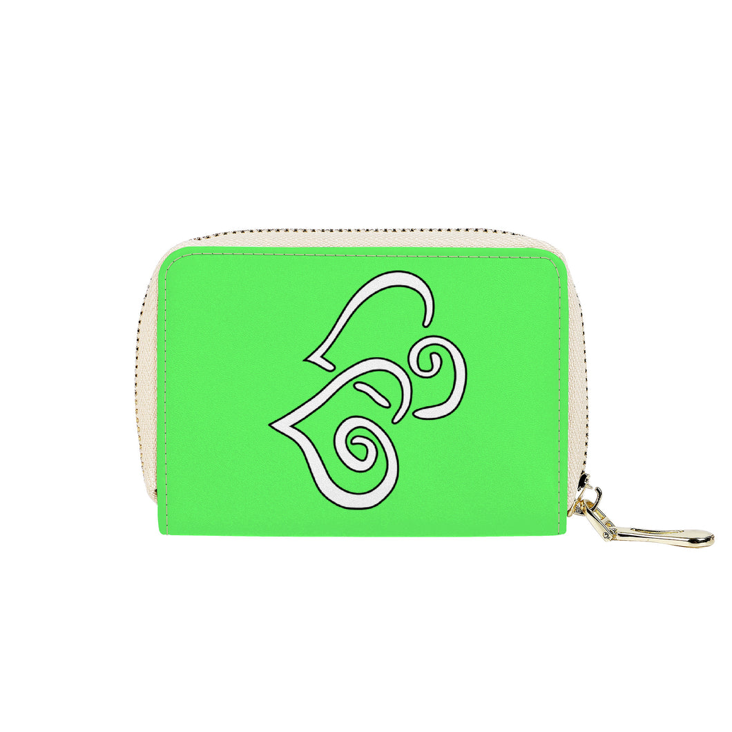 Ti Amo I love you - Exclusive Brand - Screamin' Green - Double White Heart - PU Leather - Zipper Card Holder