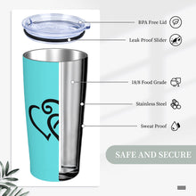 Load image into Gallery viewer, Ti Amo I love you - Exclusive Brand - Medium Turquoise Blue - Double Black Heart - 20oz Stainless Steel Straw Lid Cup
