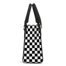 Load image into Gallery viewer, Ti Amo I love you - Exclusive Brand - Black &amp; White Checkered Pattern -  Luxury Womens PU Tote Bag - Black Straps
