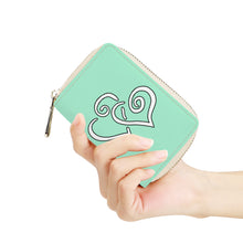 Load image into Gallery viewer, Ti Amo I love you - Exclusive Brand - Magic Mint - Double White Heart - PU Leather - Zipper Card Holder
