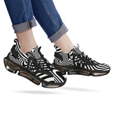 Load image into Gallery viewer, Ti Amo I love you - Exclusive Brand - Black &amp; White Wavy Pattern - Not Symetrical- Script Double Heart - Air Max React Sneakers - Black Soles
