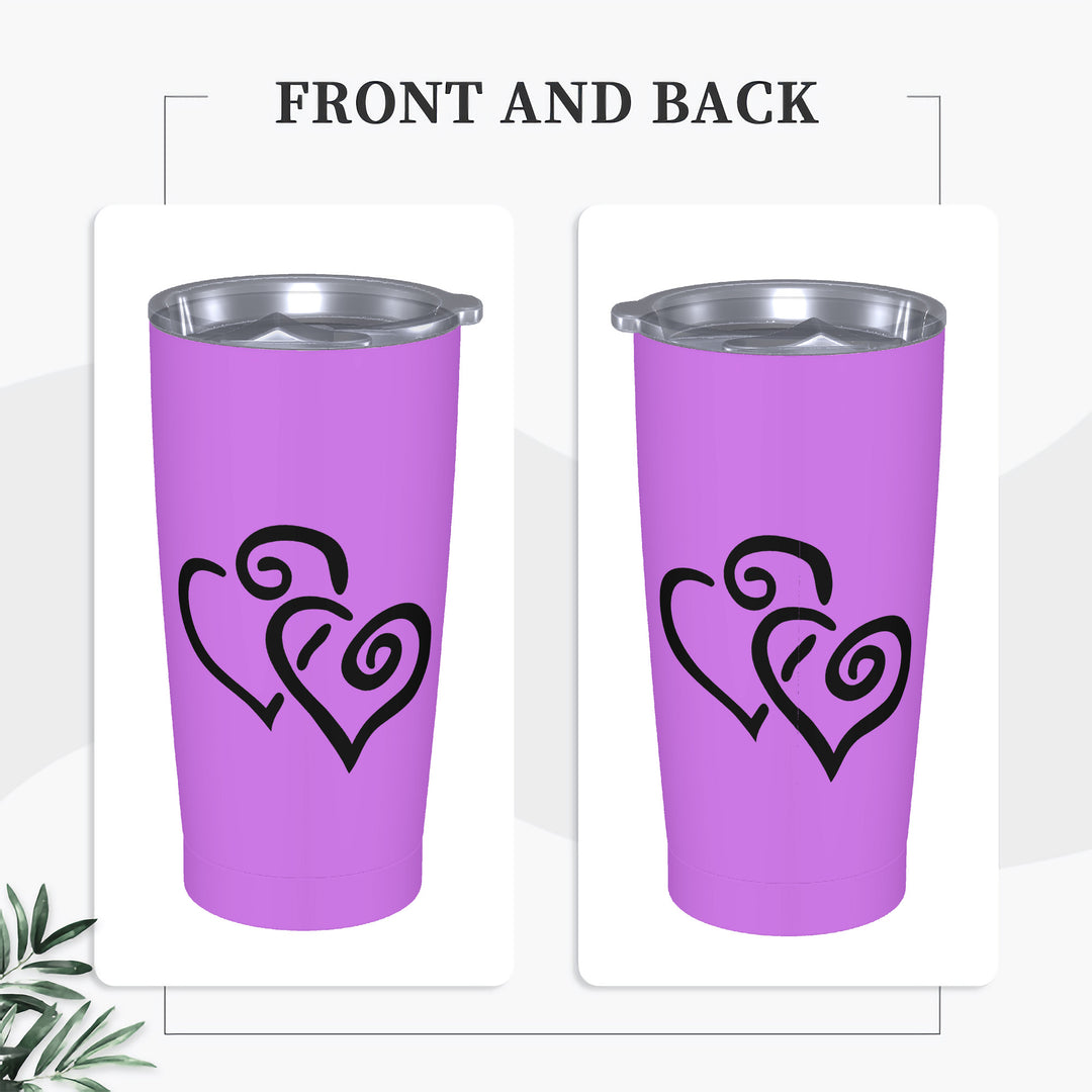 Ti Amo I love you - Exclusive Brand - Lavender - Double Black Heart - 20oz Stainless Steel Straw Lid Cup