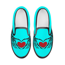 Load image into Gallery viewer, Ti Amo I love you - Exclusive Brand - Aqua / Cyan - Skeleton Hands with Heart - Kids Slip-on shoes - Black Soles
