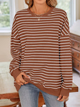 Load image into Gallery viewer, Lovelet Striped Round Neck Long Sleeve Sweatshirt
