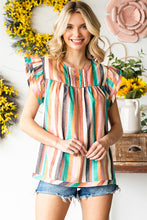 Load image into Gallery viewer, Multicolored Stripe Flutter Sleeve Blouse
