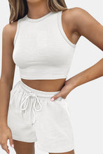 Load image into Gallery viewer, Round Neck Top and Drawstring Shorts Set
