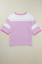 Load image into Gallery viewer, Pink Stripe Patchwork Bracelet Sleeve Plus Size T Shirt
