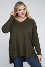 Load image into Gallery viewer, Plus Dolman Sleeve V-Neck Side Slit Hi-Low Hem Top
