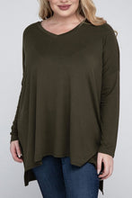 Load image into Gallery viewer, Plus Dolman Sleeve V-Neck Side Slit Hi-Low Hem Top
