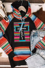 Load image into Gallery viewer, Multicolor Faith Western Serape Striped Patchwork Loose Hoodie
