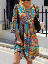 Load image into Gallery viewer, Paisley Print Round Neck Three-Quarter Sleeve Dress
