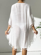 Load image into Gallery viewer, Tassel Cutout Scoop Neck Cover-Up Dress
