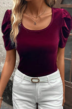 Load image into Gallery viewer, Burgundy Short Puff Sleeve Velvet Top
