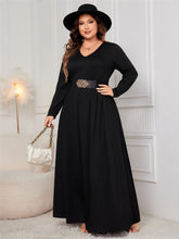 Load image into Gallery viewer, Plus Size Cutout V-Neck Long Sleeve Maxi Dress
