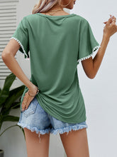 Load image into Gallery viewer, Pom-Pom Trim Flutter Sleeve Round Neck T-Shirt
