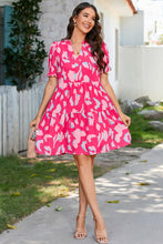 Load image into Gallery viewer, Pink Abstract Printed Puff Short Sleeve Tiered Loose Dress
