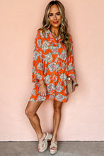 Load image into Gallery viewer, Red Floral Print Lapel Collar Loose Shirt Mini Dress
